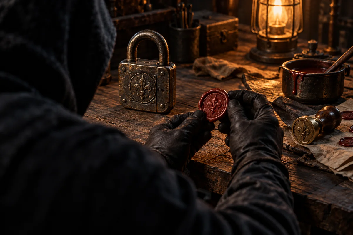An open RSA padlock next to a hand-forged signature, illustrating an RSA signature produced without the private key