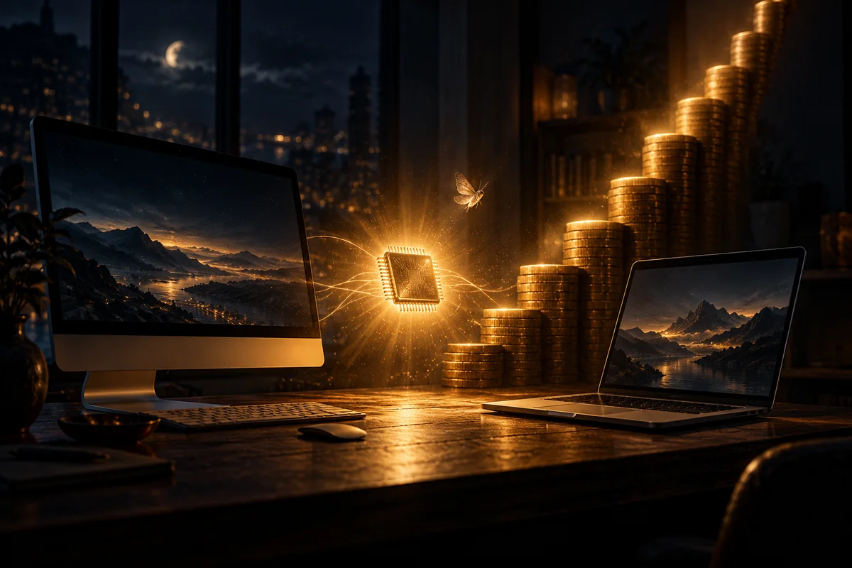 A new iMac and a 14-inch MacBook Pro with the M6 chip, side by side on a desk