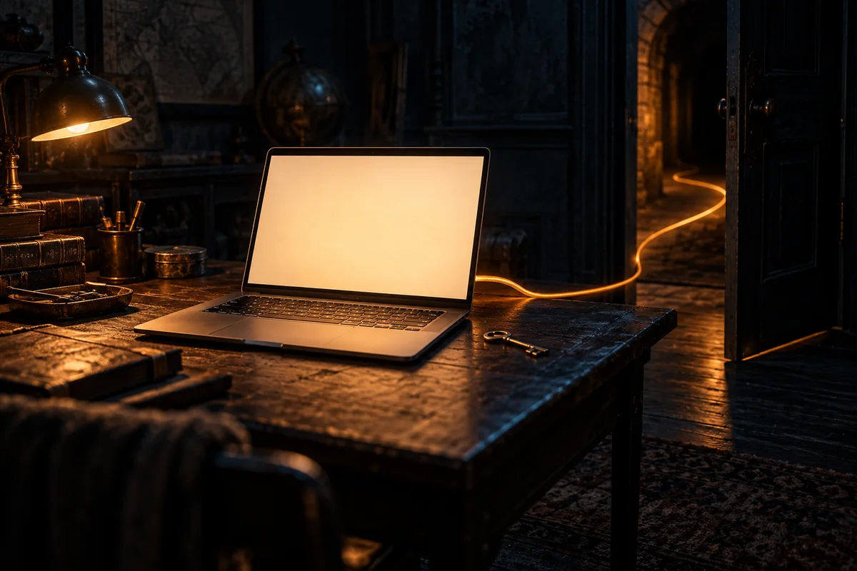 A developer's laptop showing a code editor with an extensions panel open, next to a terminal listing SSH keys